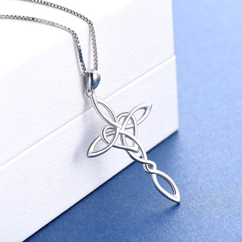 LUHE Womens Cross Necklace Gifts Sterling Silver Religious Irish Infinity Love Heart Irish Celtics Necklace Jewelry Mothers Day Birthday Gifts for Women - Image 4